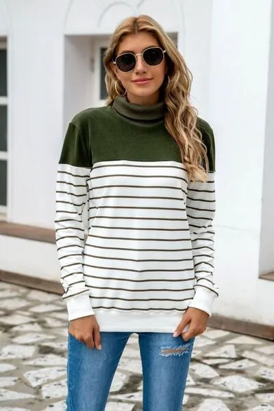 Striped Contrast Turtleneck Sweater (5 Colors)