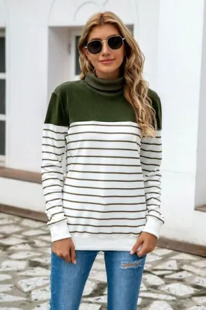 Striped Contrast Turtleneck Sweater (5 Colors)