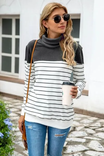 Striped Contrast Turtleneck Sweater (5 Colors)