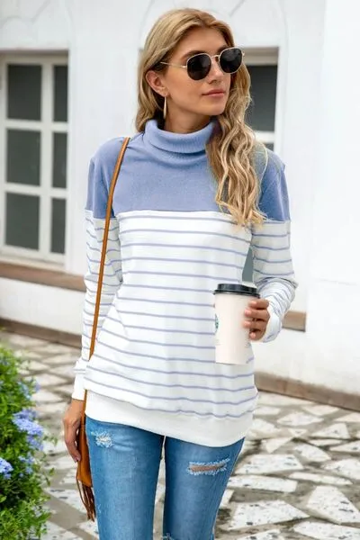 Striped Contrast Turtleneck Sweater (5 Colors)