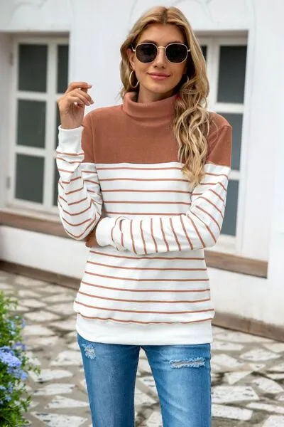 Striped Contrast Turtleneck Sweater (5 Colors)