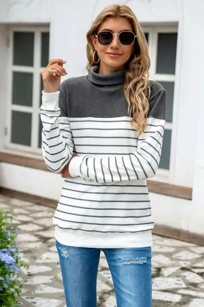 Striped Contrast Turtleneck Sweater (5 Colors)