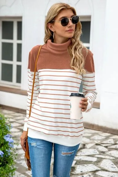 Striped Contrast Turtleneck Sweater (5 Colors)