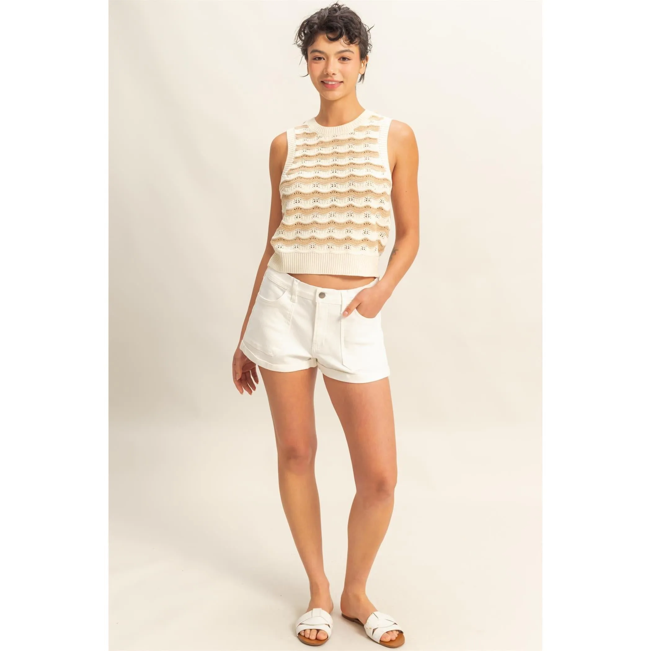 Striped Knit Sweater Vest || Taupe/Cream