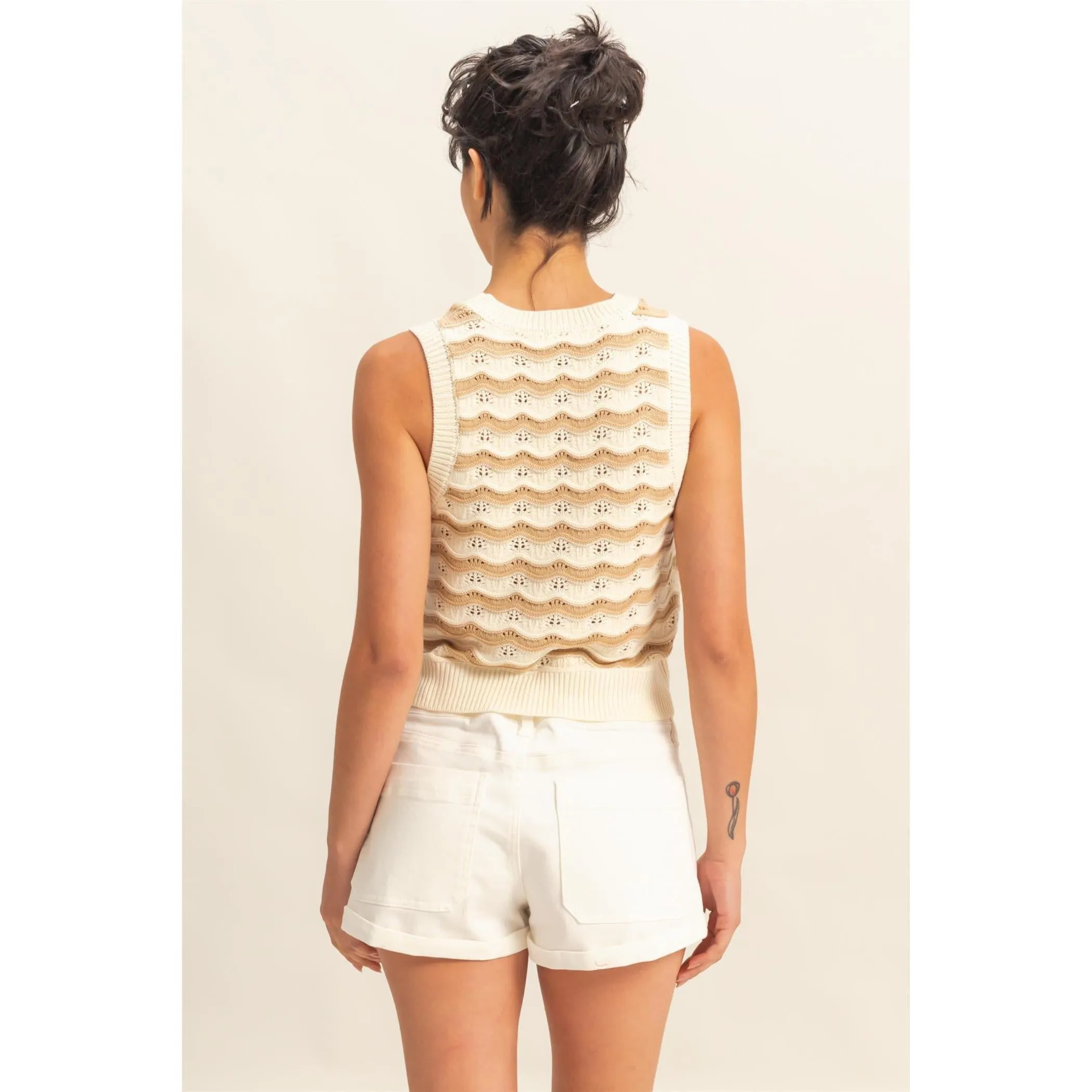 Striped Knit Sweater Vest || Taupe/Cream