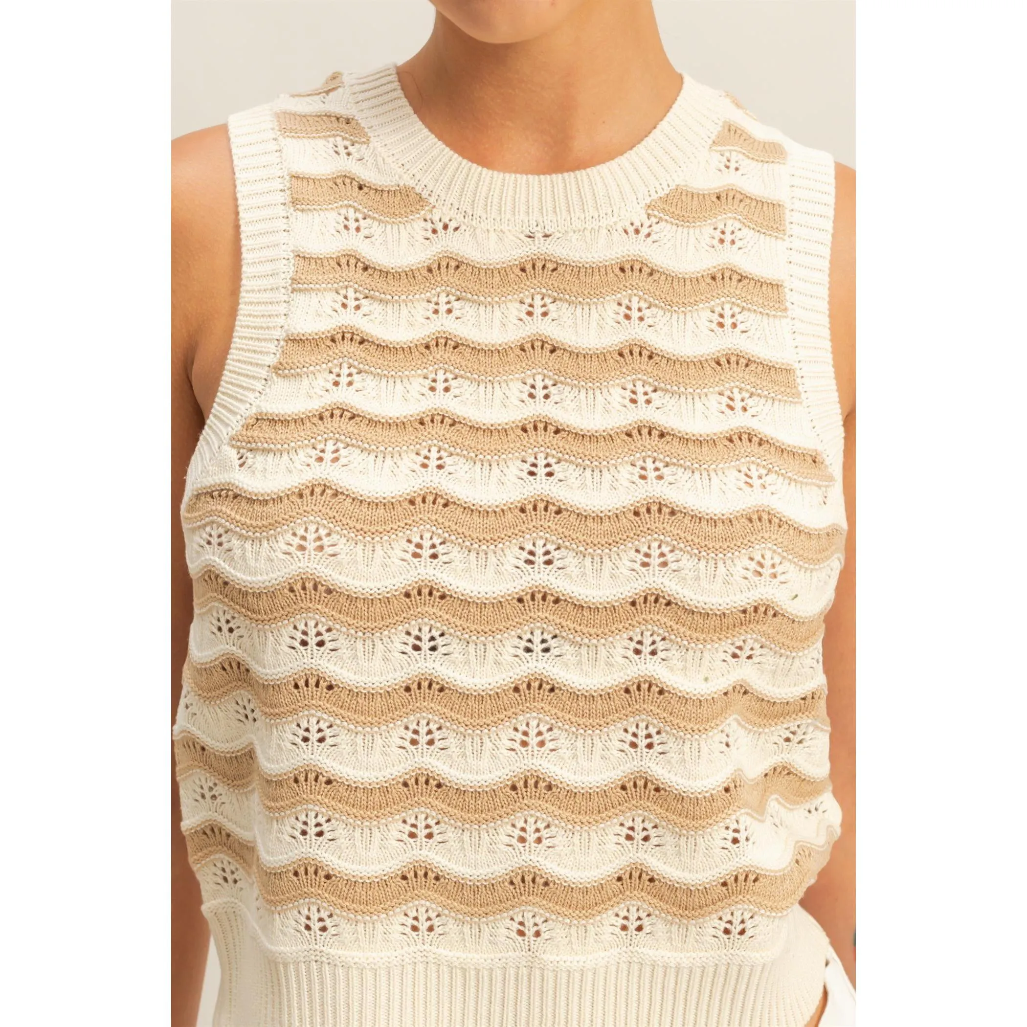 Striped Knit Sweater Vest || Taupe/Cream