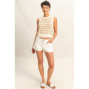 Striped Knit Sweater Vest || Taupe/Cream