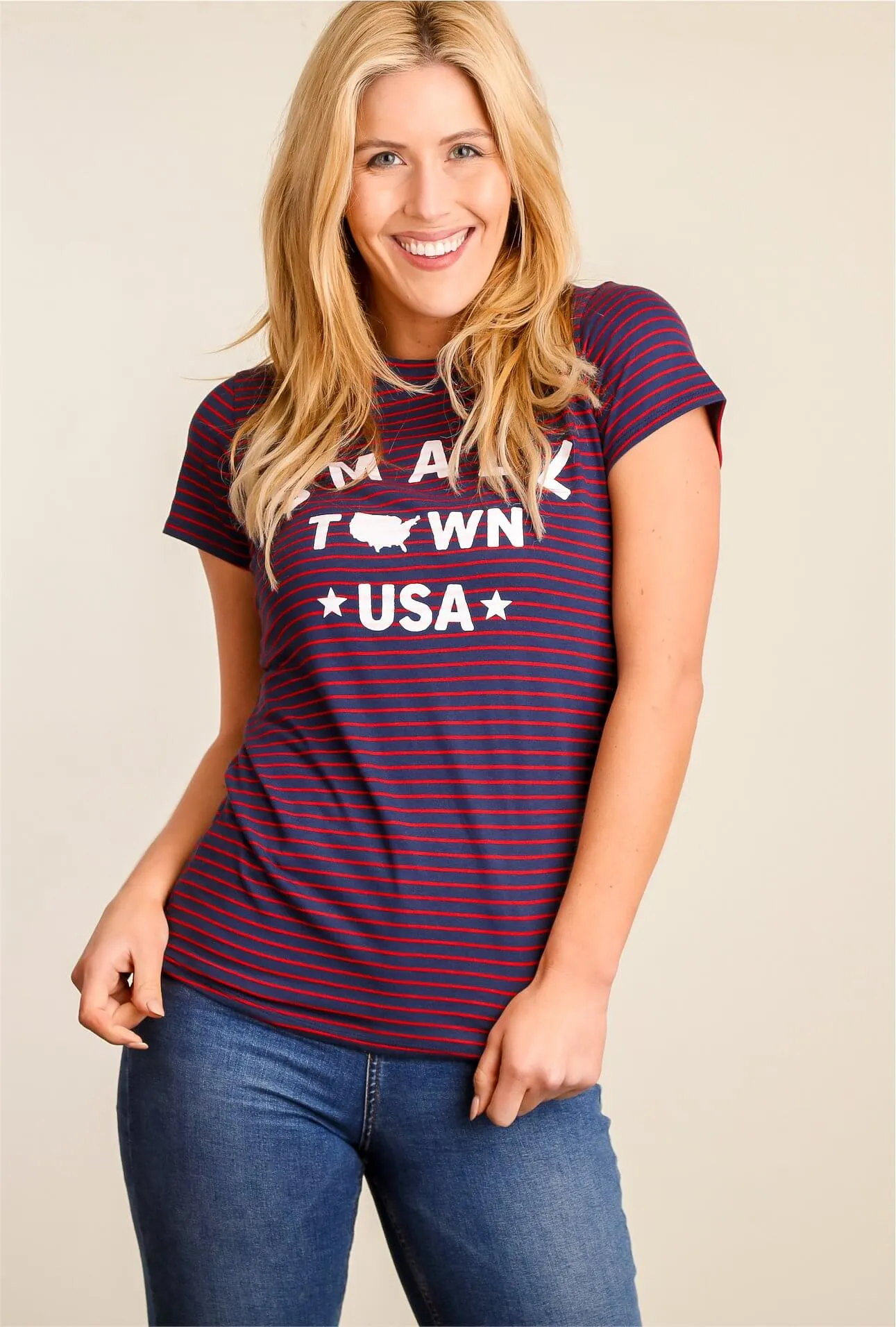 Striped "Small Town USA" Tee