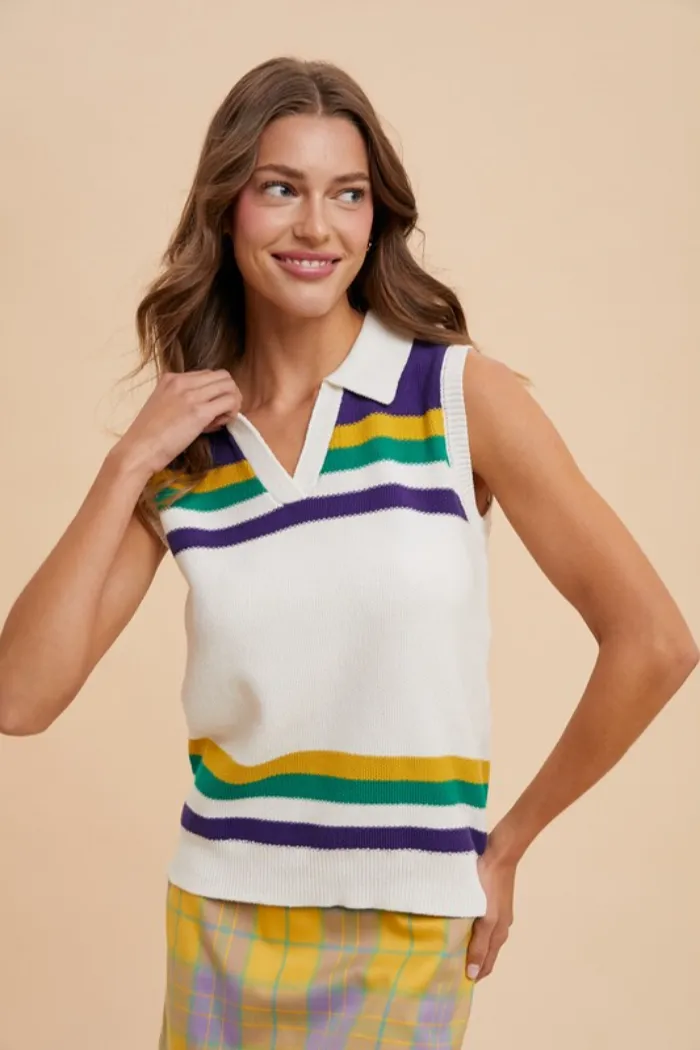 Striped Sleeveless Polo