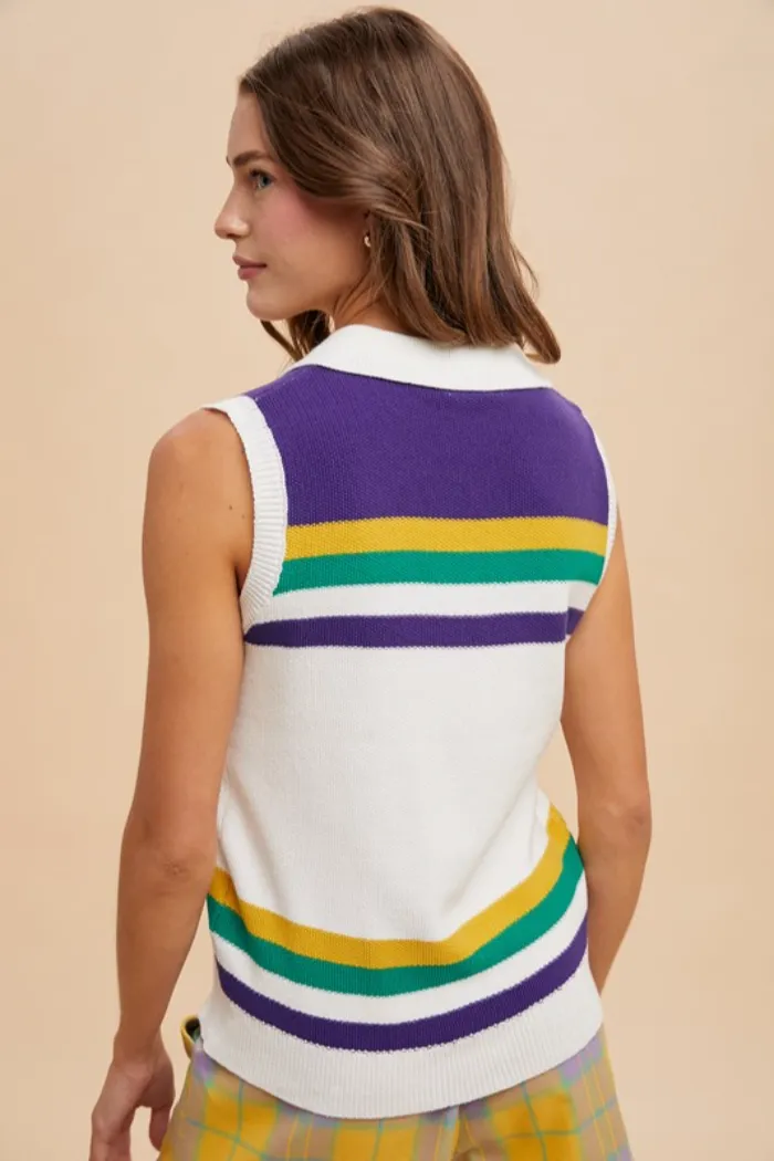 Striped Sleeveless Polo