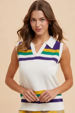 Striped Sleeveless Polo