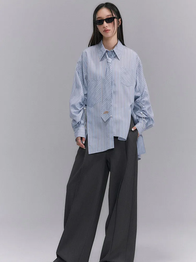 Striped Tie Loose Shirt