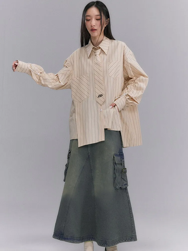 Striped Tie Loose Shirt