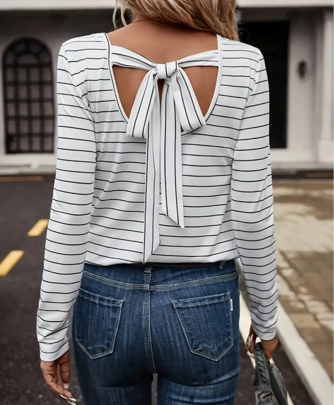 Striped V-neck Long Sleeve Top