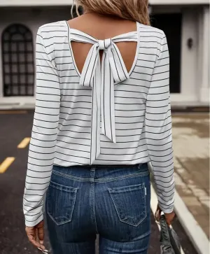 Striped V-neck Long Sleeve Top