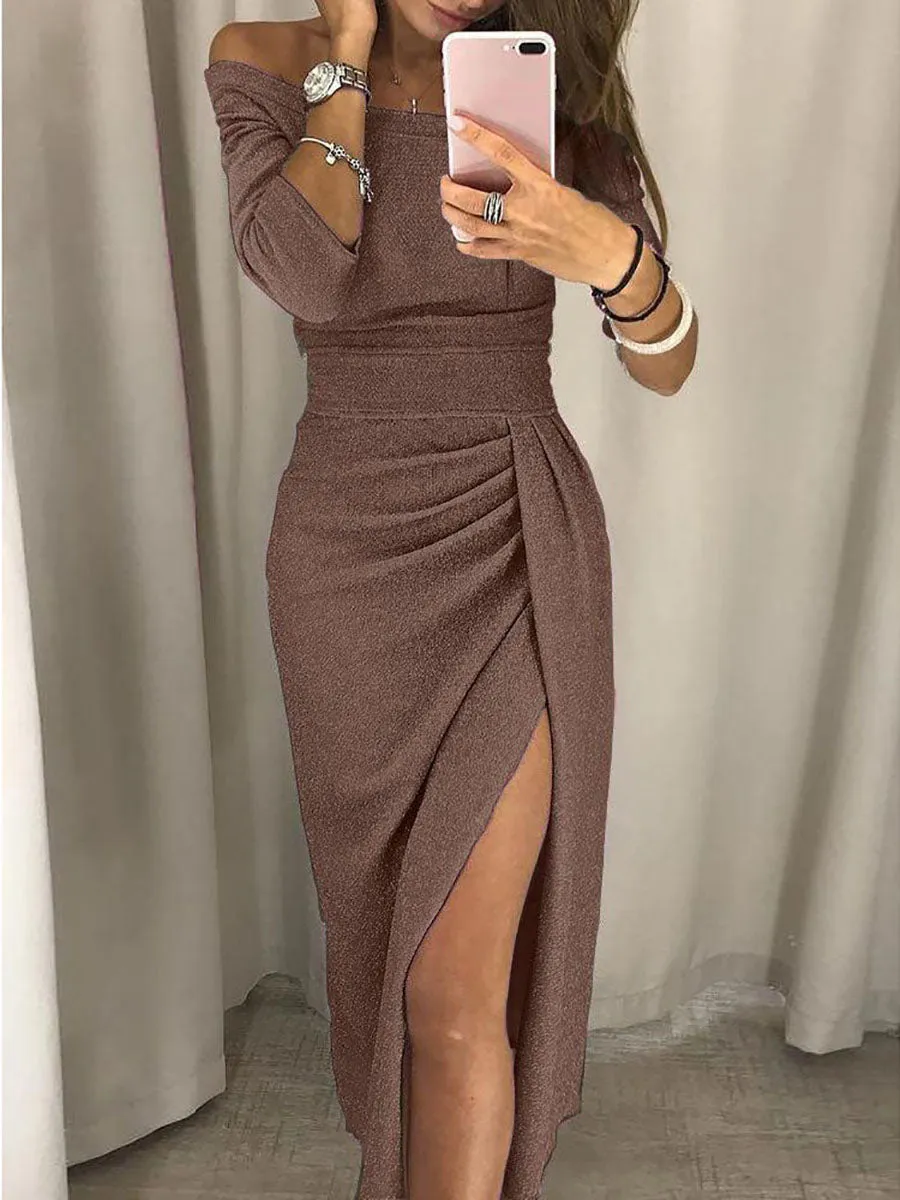 Stunncal A-line Neck Sequin Slit Wrap Dress