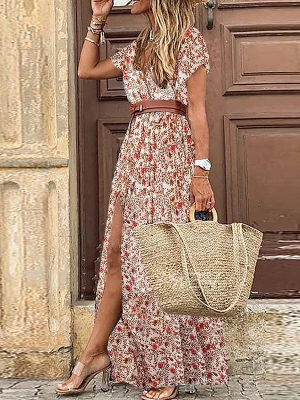 Stunncal Boho Style V-neck Floral Belt Dress (7 colors)