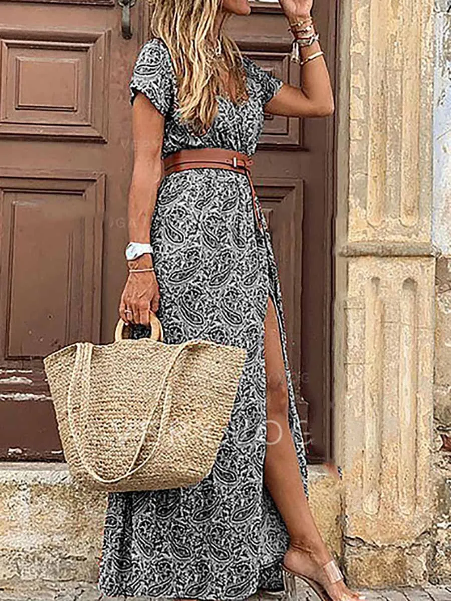 Stunncal Boho Style V-neck Floral Belt Dress (7 colors)