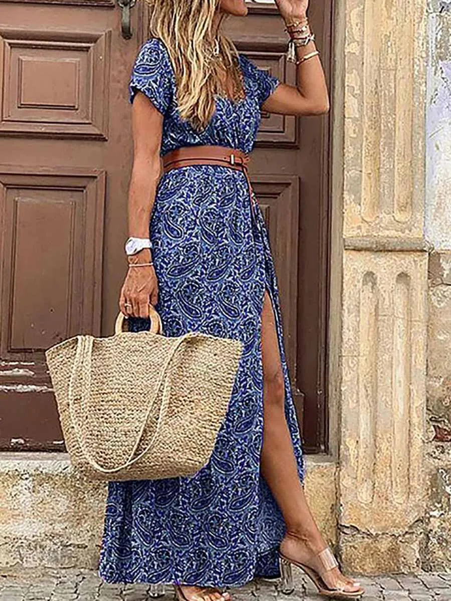 Stunncal Boho Style V-neck Floral Belt Dress (7 colors)