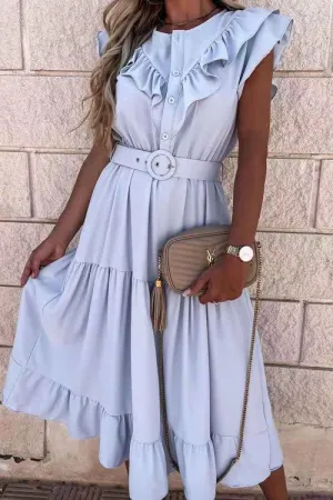 Stunncal Fashion V Neck Belt Short Sleeve Dress