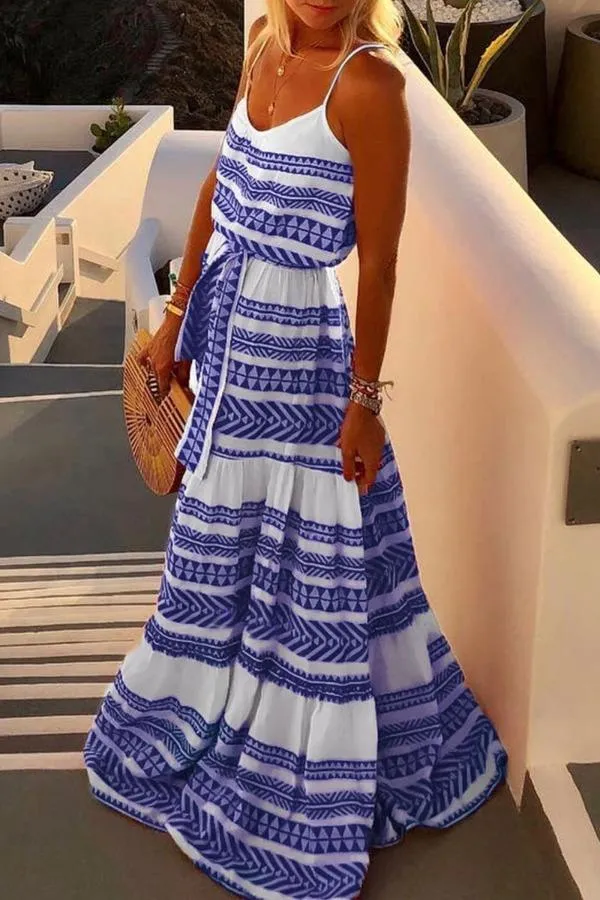 Stunncal Geometric Printed Maxi Dress (2 Colors)