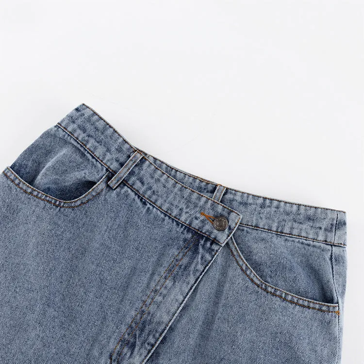 Stunncal Raw Hem High Slit Maxi Denim Skirt