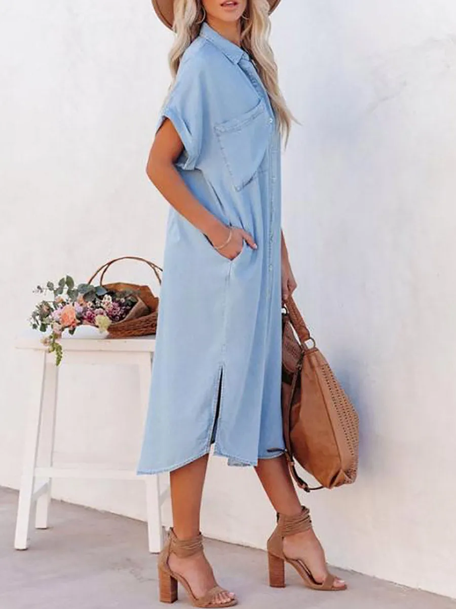 Stunncal Solid Color Denim Dress