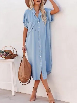 Stunncal Solid Color Denim Dress