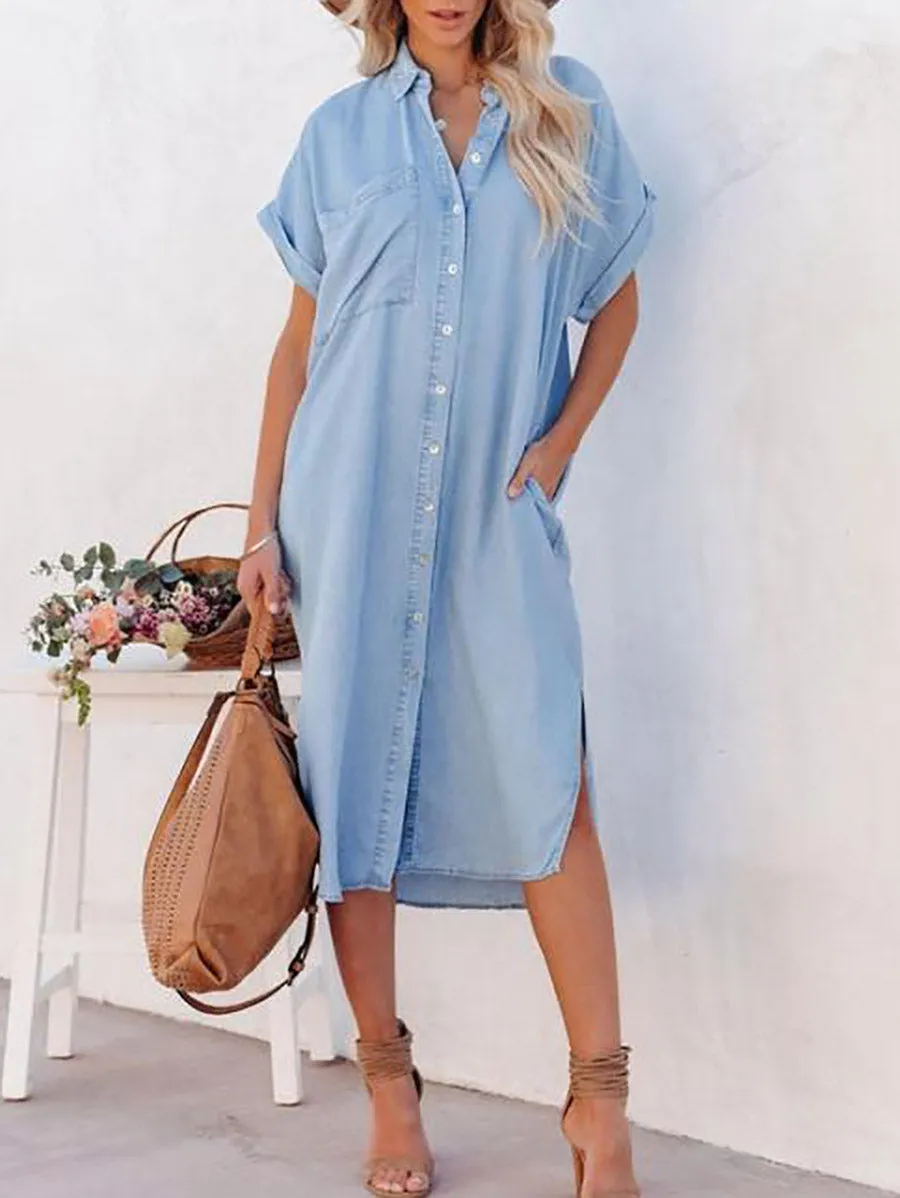 Stunncal Solid Color Denim Dress