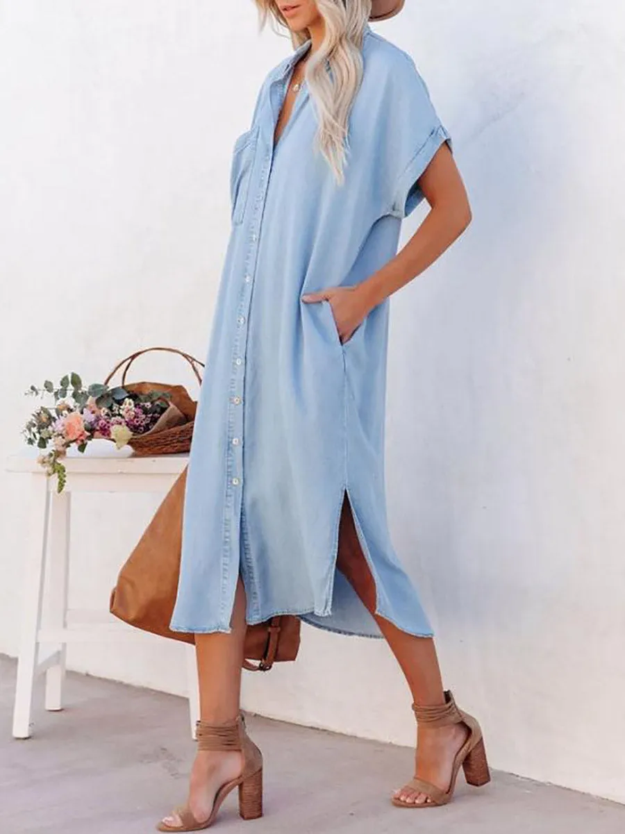 Stunncal Solid Color Denim Dress
