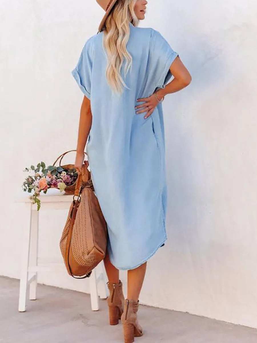 Stunncal Solid Color Denim Dress
