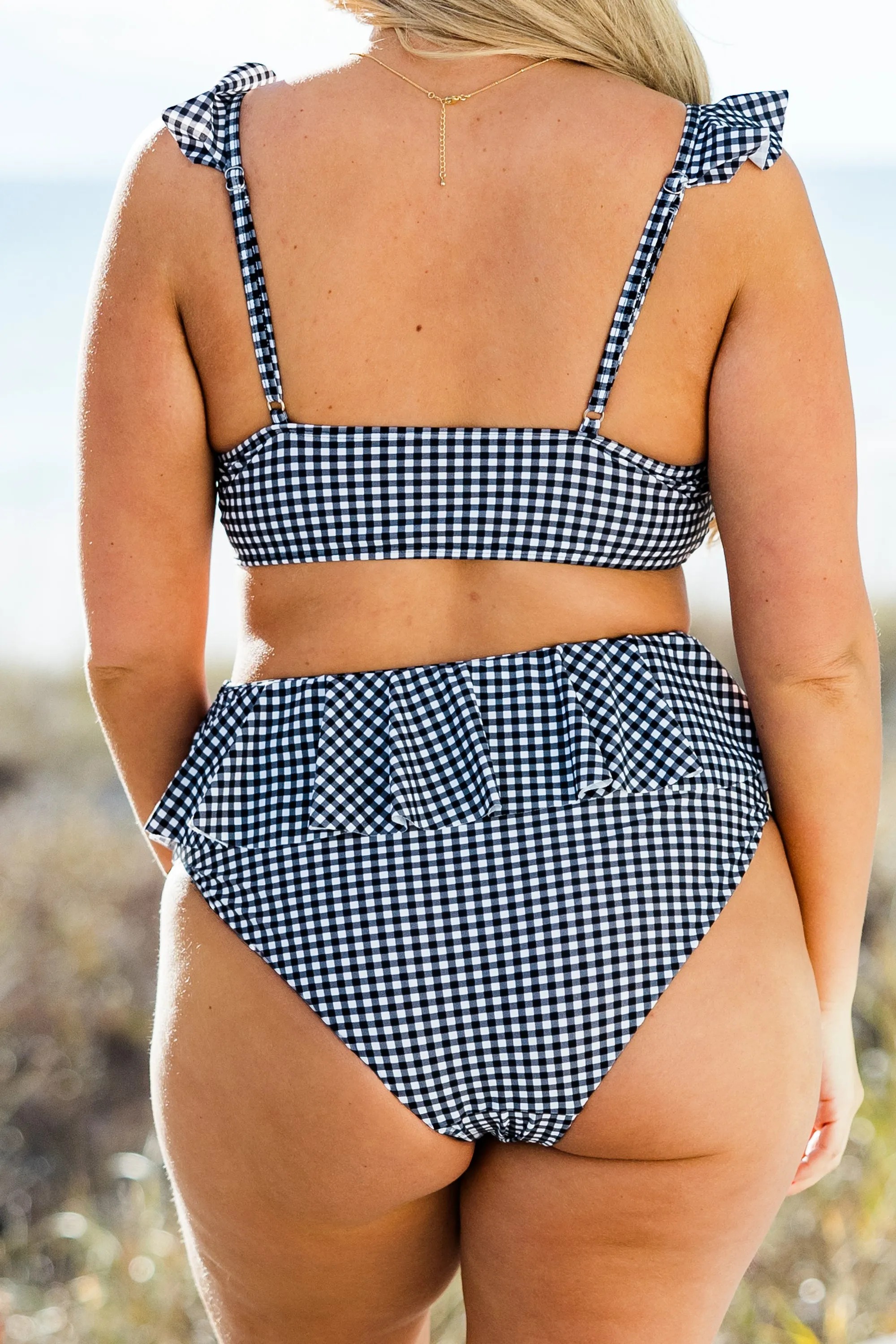 Sugar Sands Swim Top, Black/White Gingham