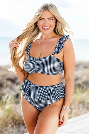 Sugar Sands Swim Top, Black/White Gingham