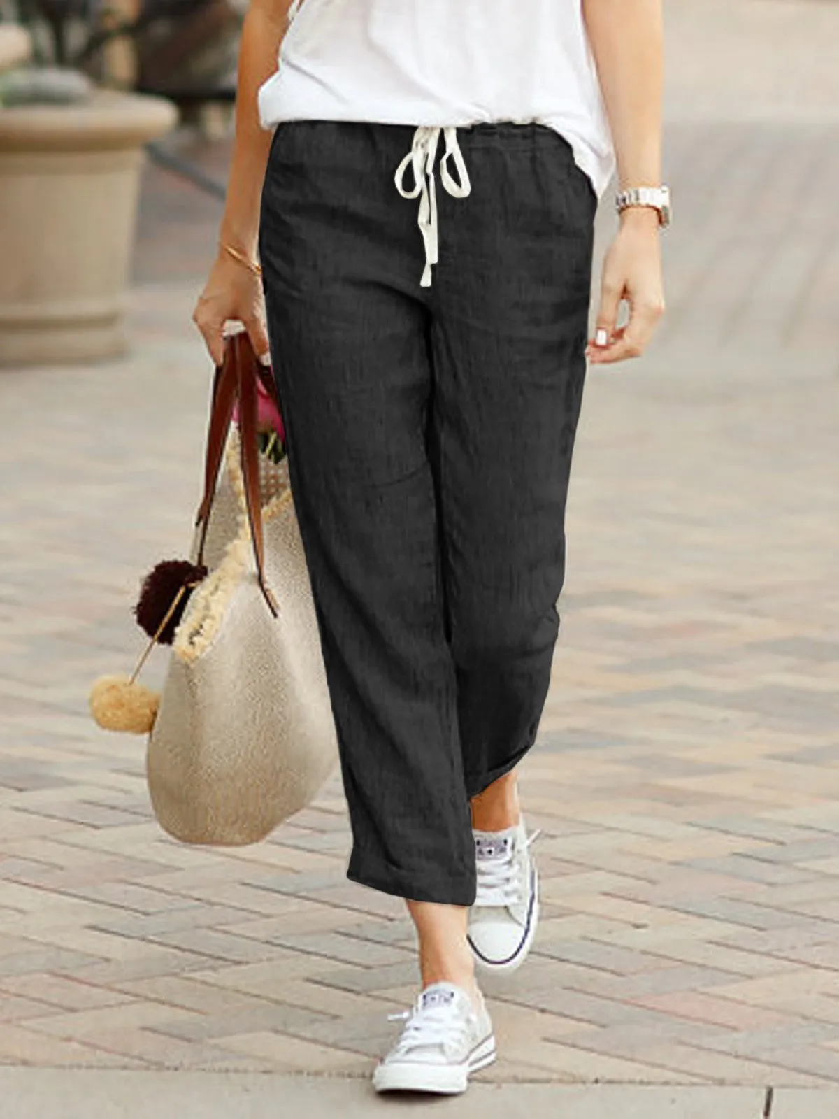 Summer Cozy Drawstring Linen Capri Pants for Women