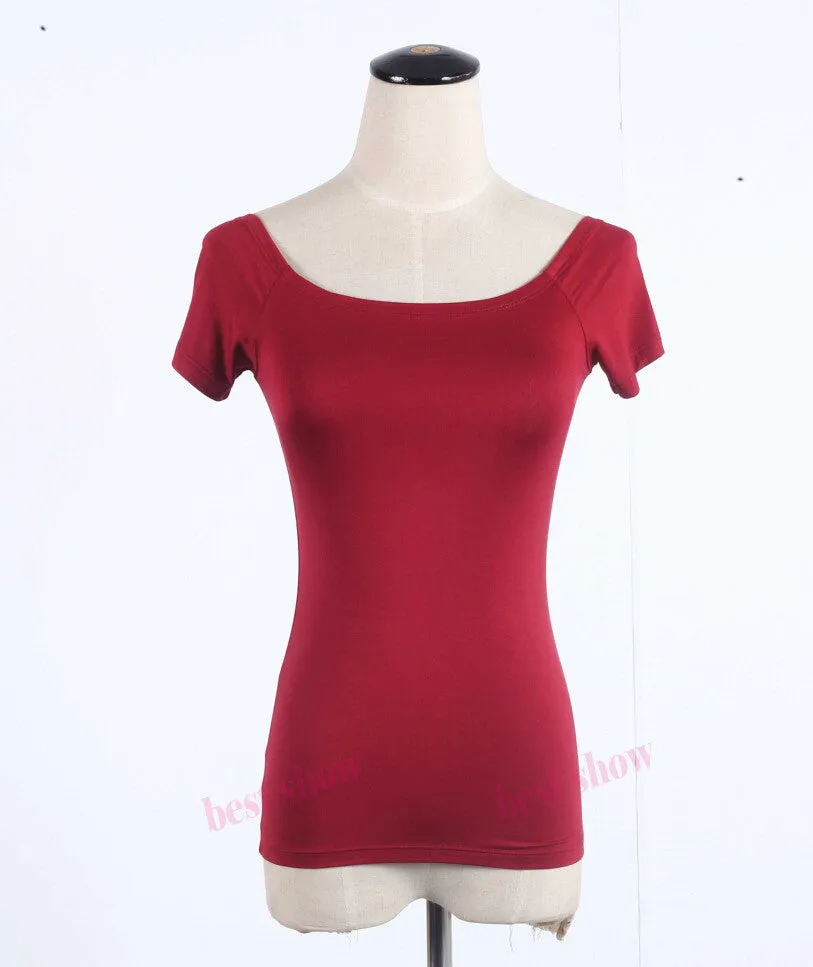 Summer Fashion Sexy Off The Shoulder Tops For Women Casual Short Sleeve Cotton T-shirts Black White Red Gray Blue Color