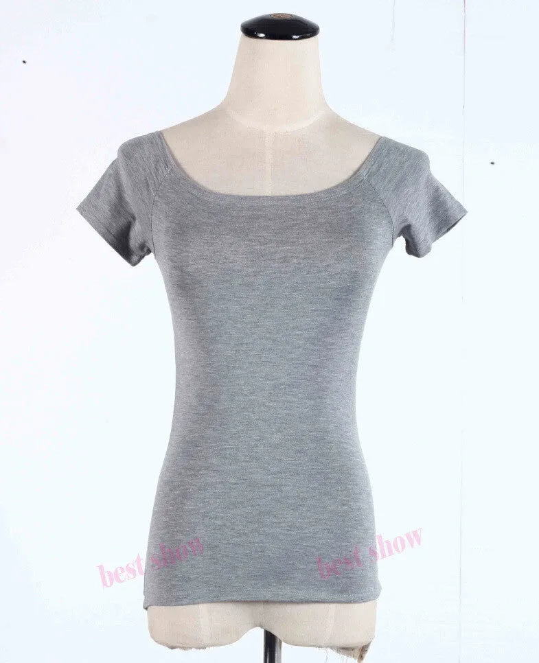 Summer Fashion Sexy Off The Shoulder Tops For Women Casual Short Sleeve Cotton T-shirts Black White Red Gray Blue Color