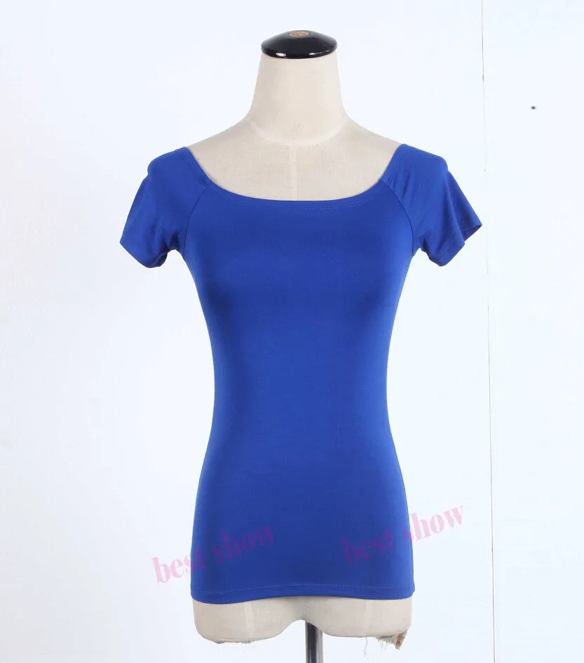 Summer Fashion Sexy Off The Shoulder Tops For Women Casual Short Sleeve Cotton T-shirts Black White Red Gray Blue Color