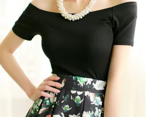 Summer Fashion Sexy Off The Shoulder Tops For Women Casual Short Sleeve Cotton T-shirts Black White Red Gray Blue Color