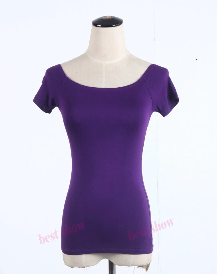 Summer Fashion Sexy Off The Shoulder Tops For Women Casual Short Sleeve Cotton T-shirts Black White Red Gray Blue Color