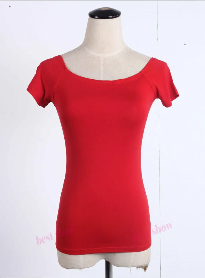 Summer Fashion Sexy Off The Shoulder Tops For Women Casual Short Sleeve Cotton T-shirts Black White Red Gray Blue Color