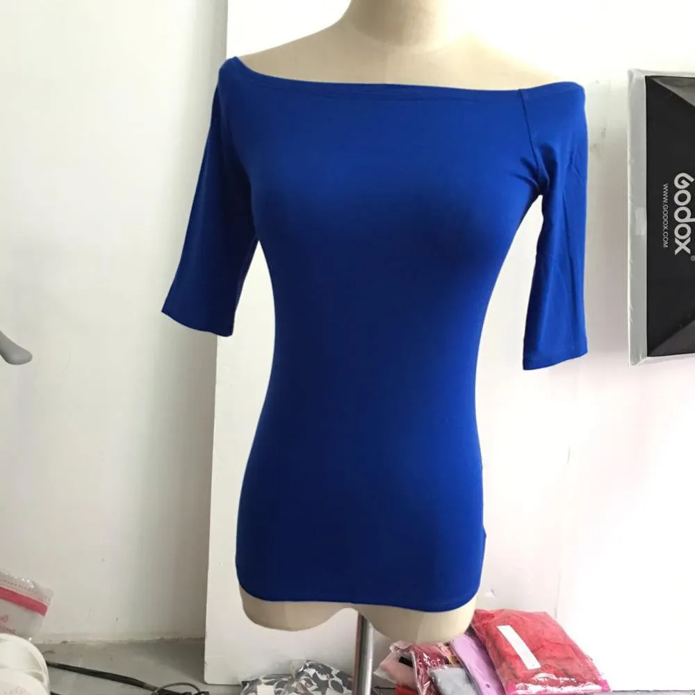 Summer Fashion Sexy Off The Shoulder Tops For Women Casual Short Sleeve Cotton T-shirts Black White Red Gray Blue Color