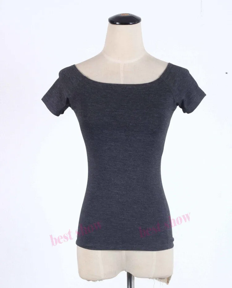 Summer Fashion Sexy Off The Shoulder Tops For Women Casual Short Sleeve Cotton T-shirts Black White Red Gray Blue Color