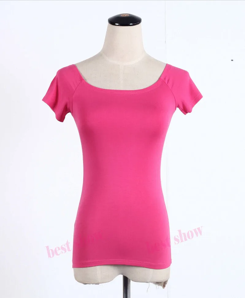 Summer Fashion Sexy Off The Shoulder Tops For Women Casual Short Sleeve Cotton T-shirts Black White Red Gray Blue Color