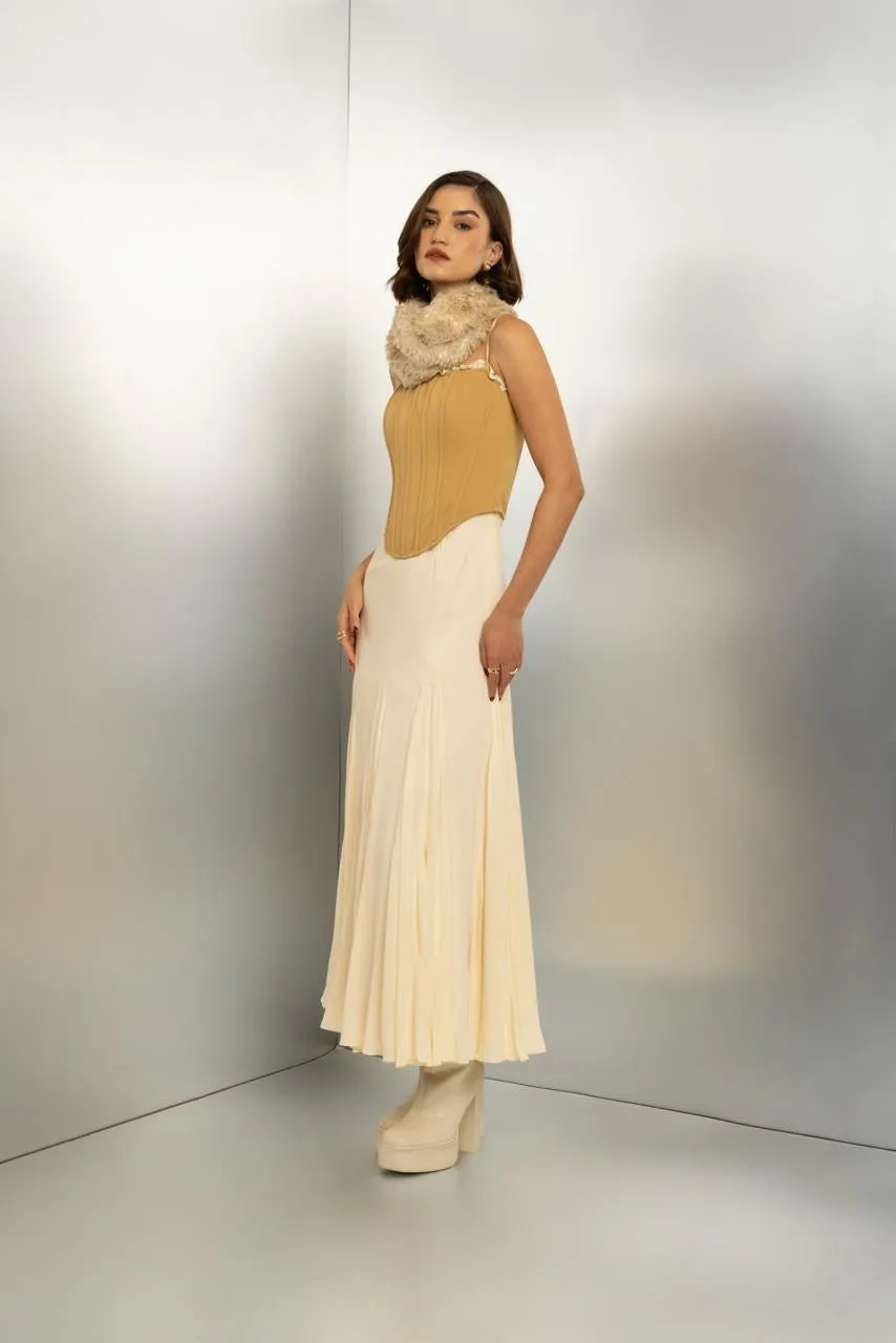 Sunspell - off white flowy dress with mustard corset