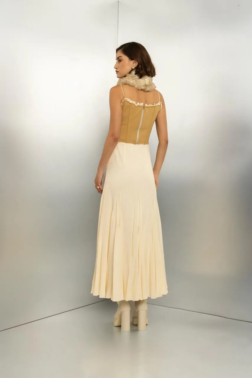 Sunspell - off white flowy dress with mustard corset