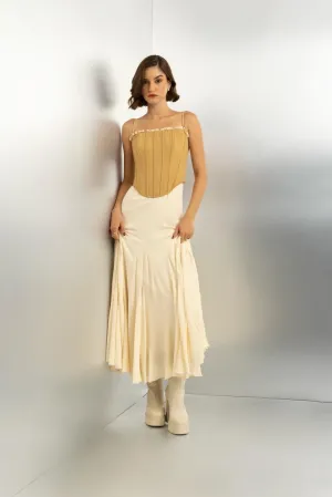 Sunspell - off white flowy dress with mustard corset
