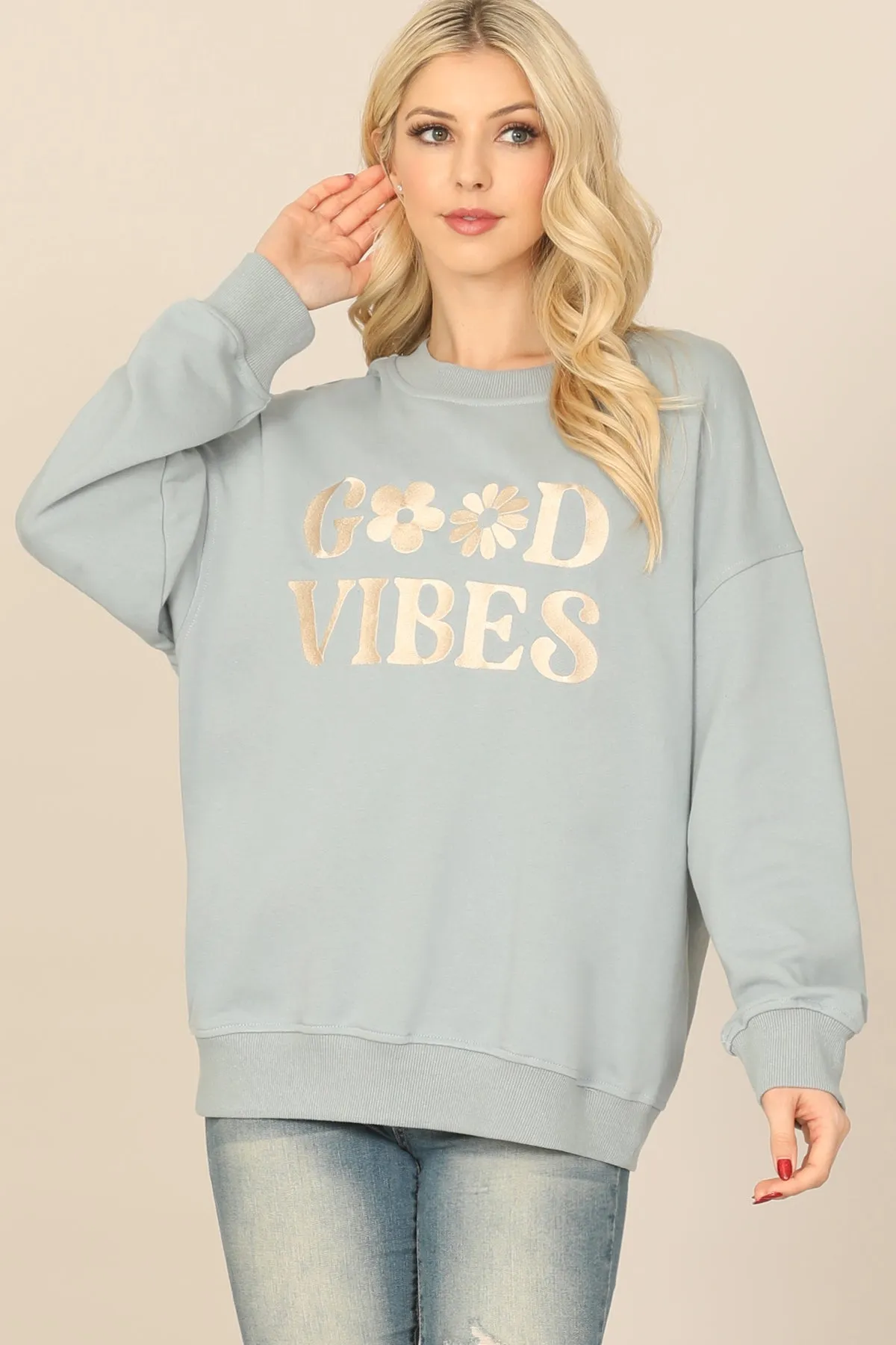 SWEATSHIRT "GOOD VIBES" PRINT TOP