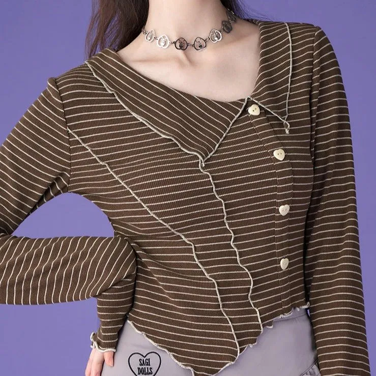 Sweet Milk Coffee Striped Casual Tops