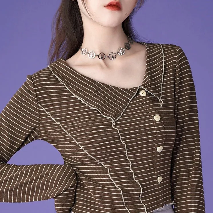 Sweet Milk Coffee Striped Casual Tops