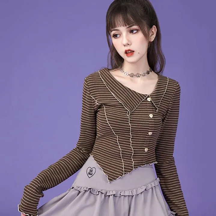 Sweet Milk Coffee Striped Casual Tops